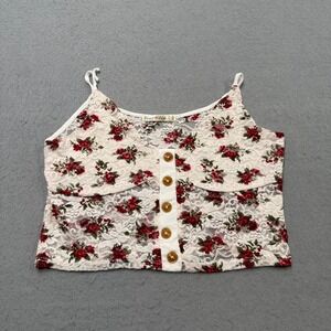 Heart & Hips Lace Top Women's Large White Red Floral Button Up Cropped Camisoles